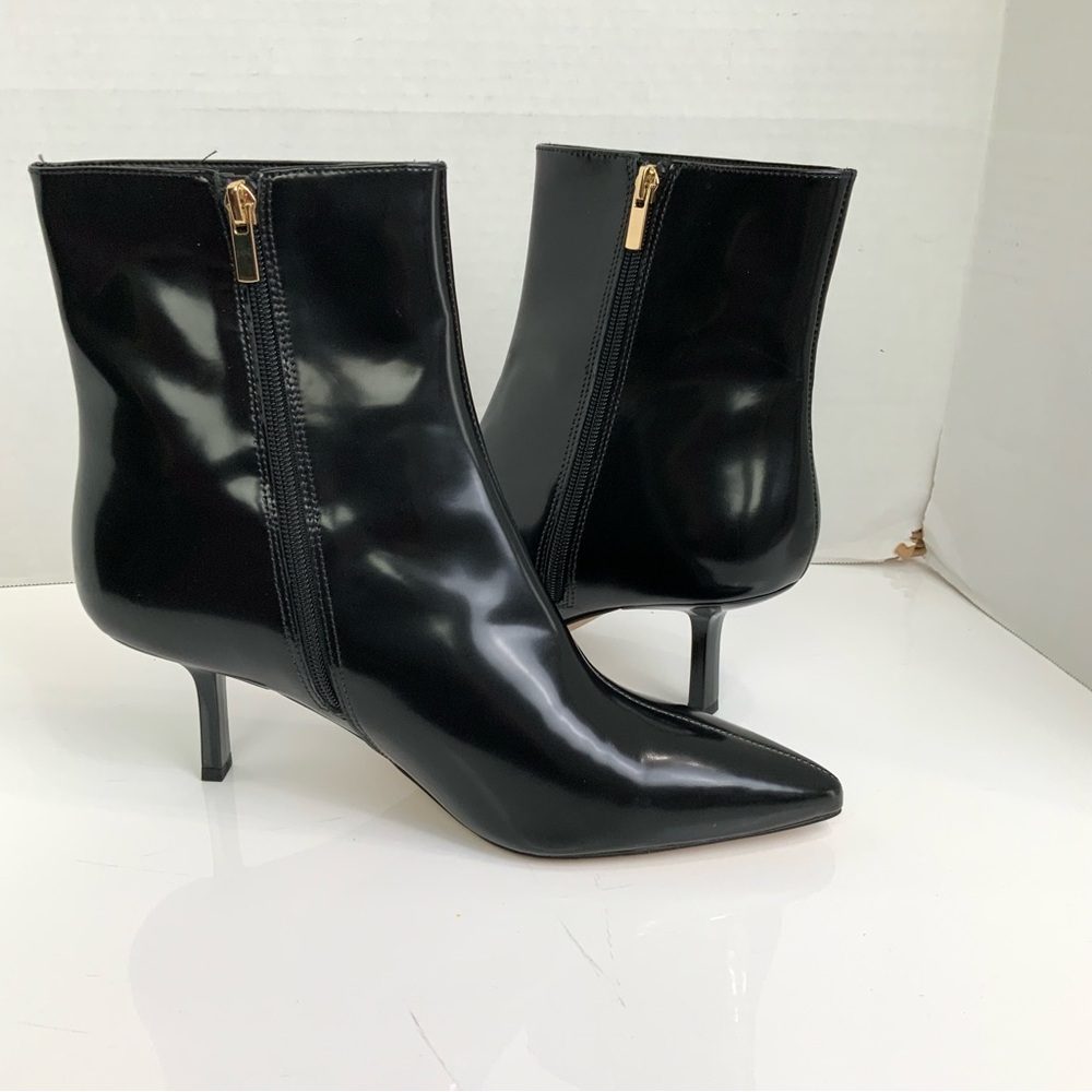 New Ann Taylor Sz 11 Shiny Black Leather Sculptural Heel Sleek Booties Boots - Picture 7 of 11